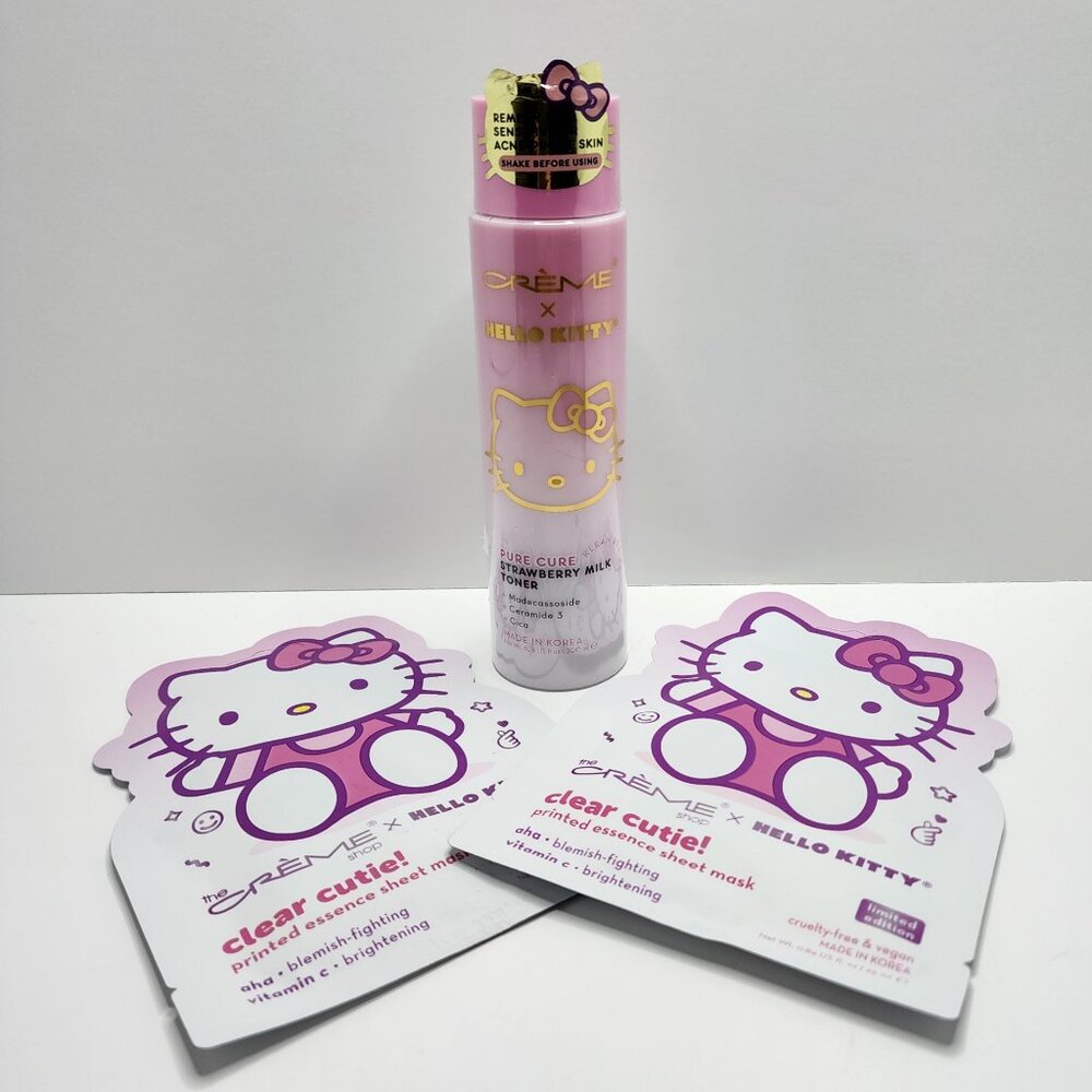 Hello Kitty Clear Cutie Face Masks + Strawberry Milk Toner | Pure Cure NWT